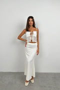 Lace Lace-Up Detail Ecru Crop