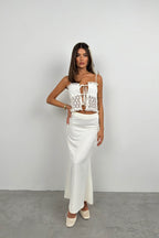 Lace Lace-Up Detail Ecru Crop