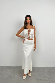 Laced Lace Detail Ecru Crop