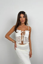 Lace Lace-Up Detail Ecru Crop