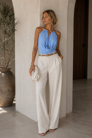 Cowl Neck Accessory Detail Blue Bodysuit