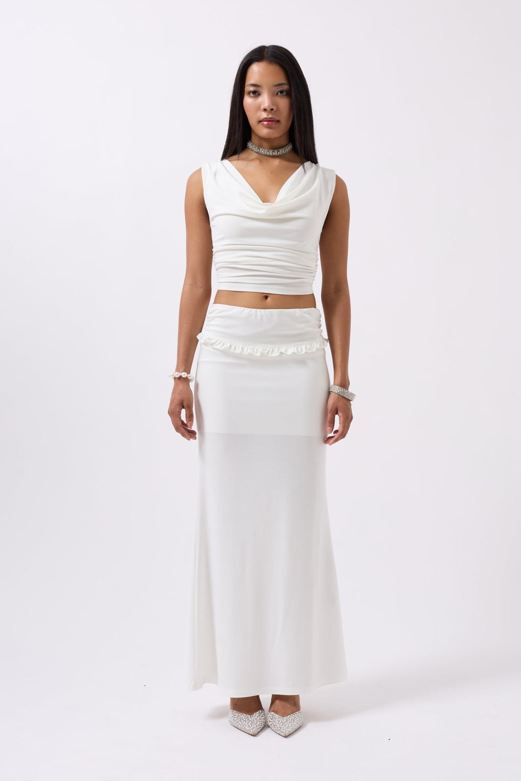 Cowl Neck White Crop