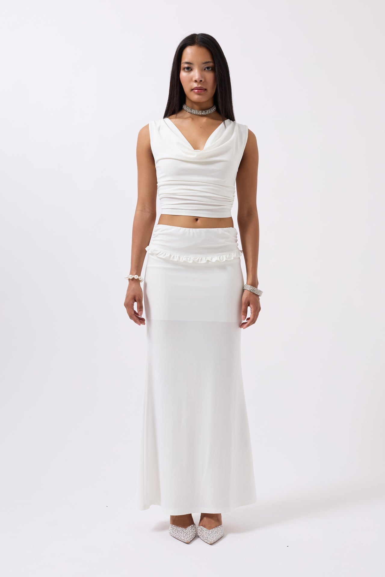 Cowl Neck White Crop