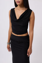 Cowl Neck Black Crop