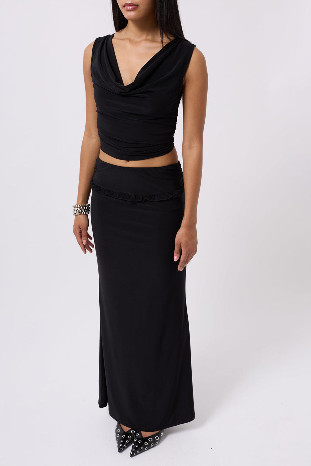 Cowl Neck Black Crop