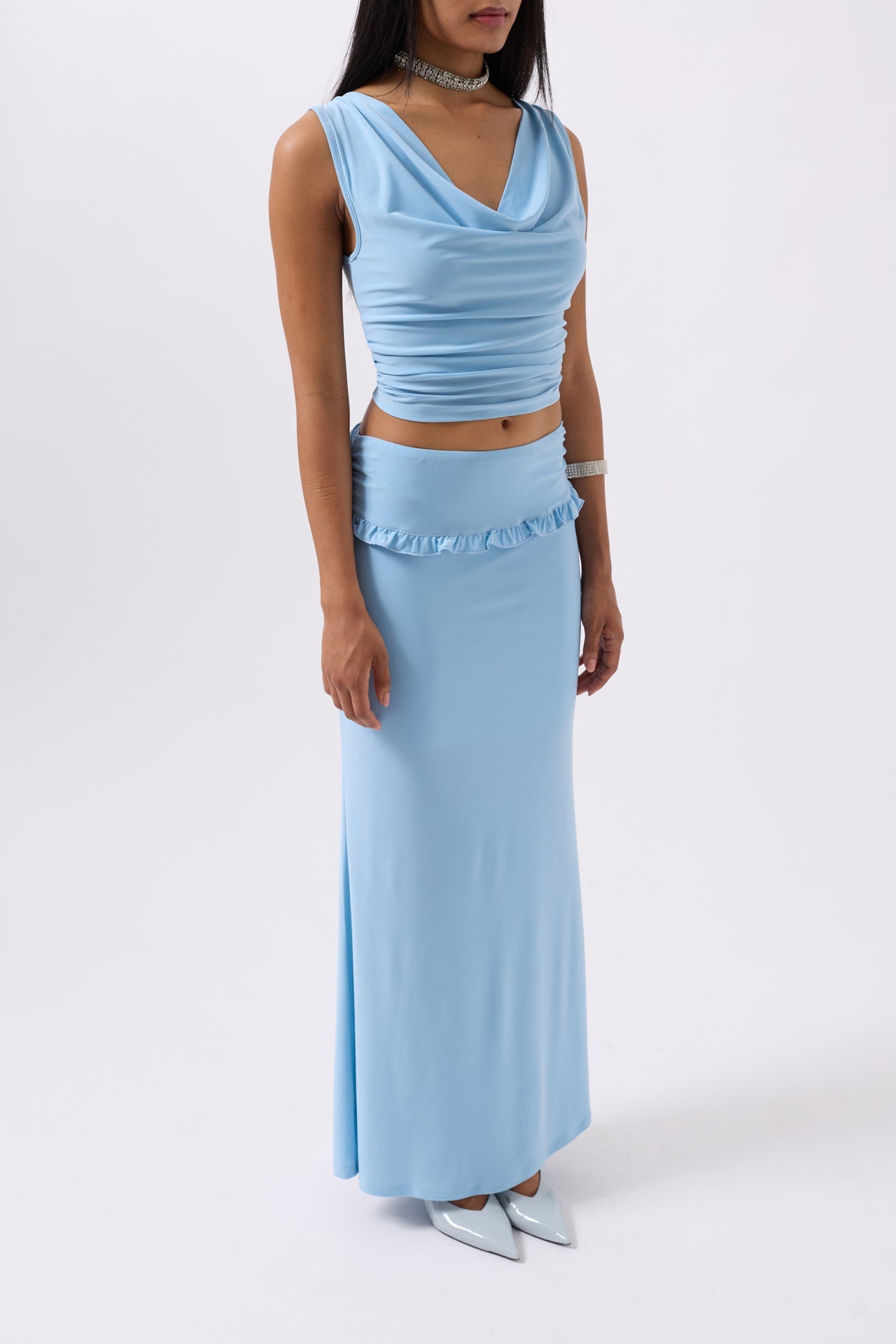 Cowl Neck Blue Crop