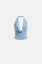 Cowl Neck Crop Baby Blue Blouse