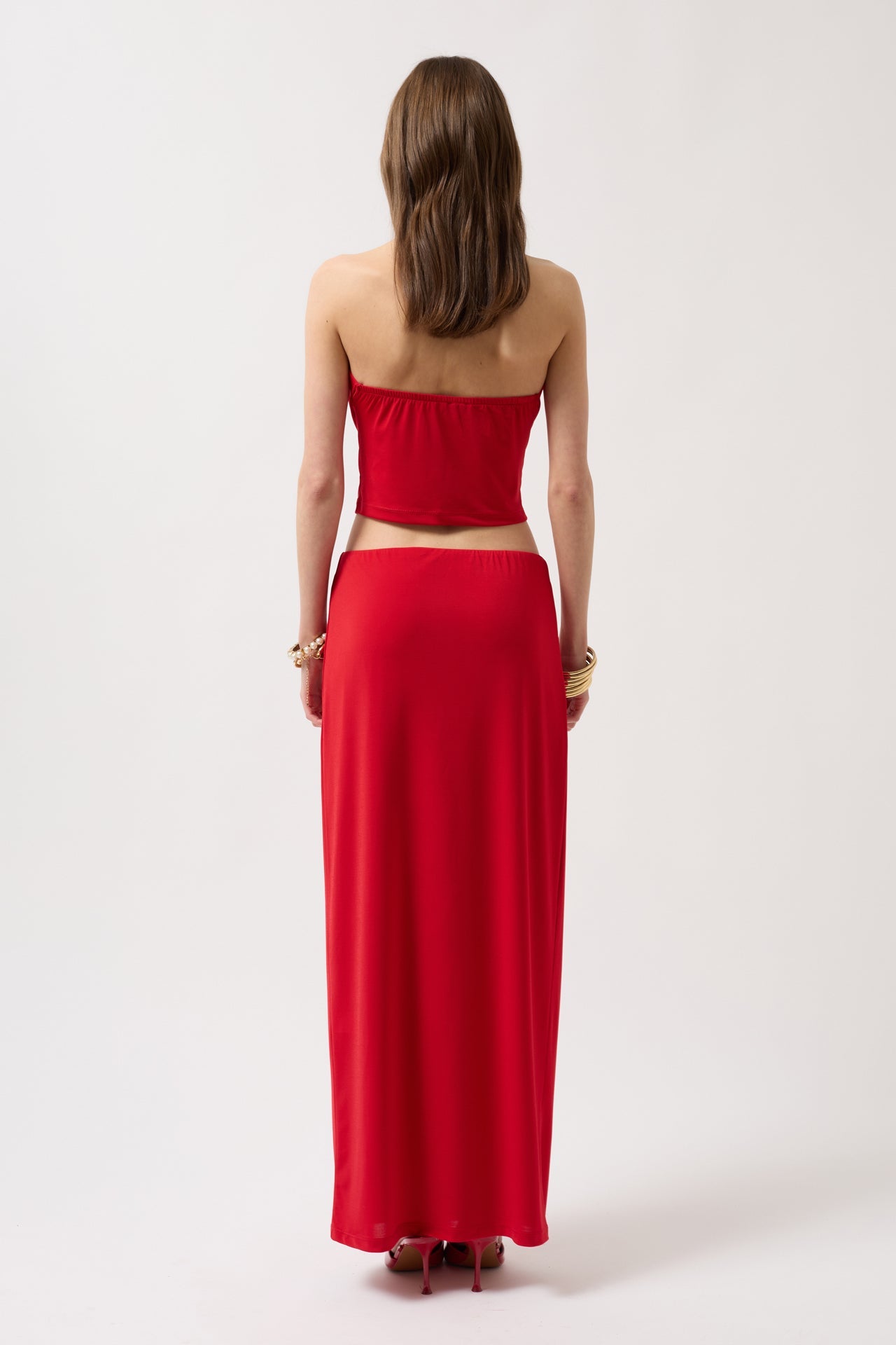 Cowl Neck Crop Red Blouse