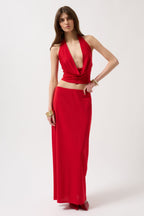 Cowl Neck Crop Red Blouse