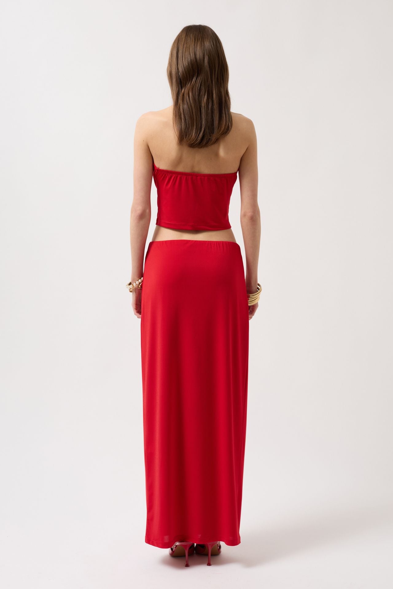 Cowl Neck Crop Red Blouse
