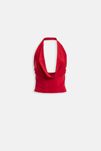 Cowl Neck Crop Red Blouse