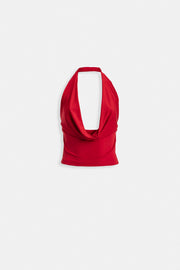 Cowl Neck Crop Red Blouse