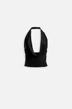 Cowl Neck Crop Black Blouse