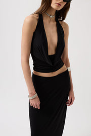 Cowl Neck Crop Black Blouse