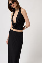 Cowl Neck Crop Black Blouse