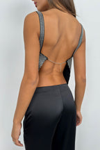 Cowl Neck Stone Detail Silver Crop Top