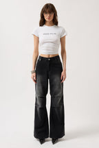 Delete My Ex Printed Stretch Crop White T-Shirt