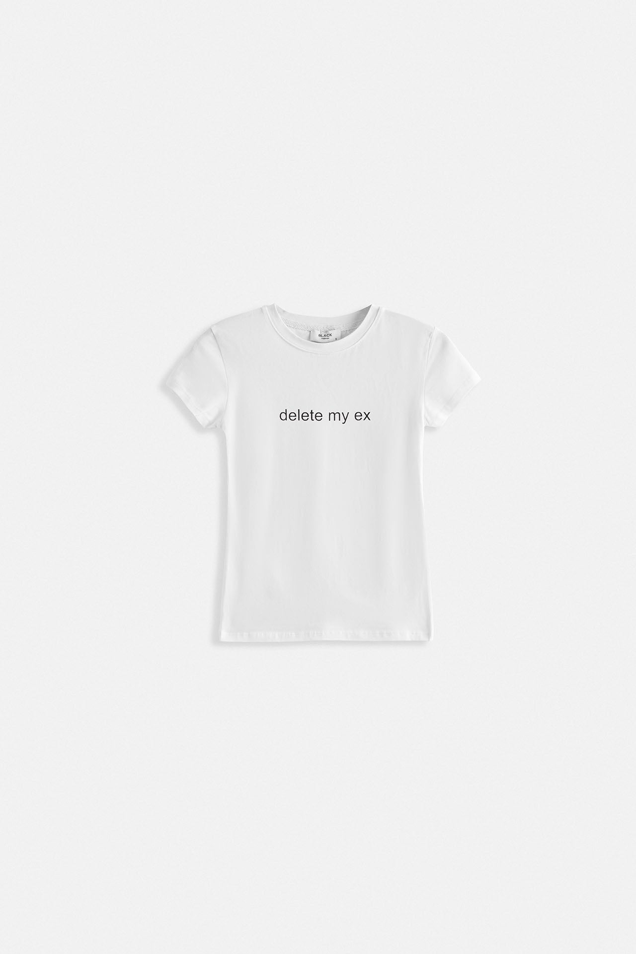 Delete My Ex Printed Stretch Crop White T-Shirt