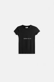 Delete My Ex Printed Lycra Crop Black T-Shirt