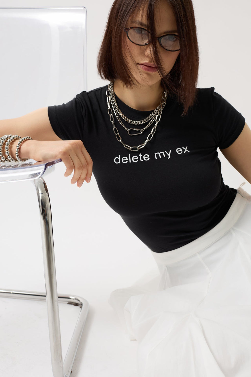 Delete My Ex Printed Stretch Crop Black T-Shirt