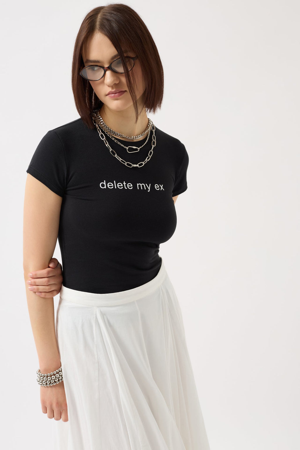 Delete My Ex Printed Stretch Crop Black T-Shirt