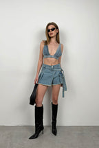 Denim Blue Crop Bra