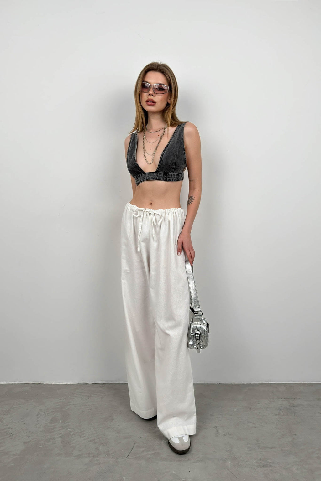 Gray Denim Crop Bra
