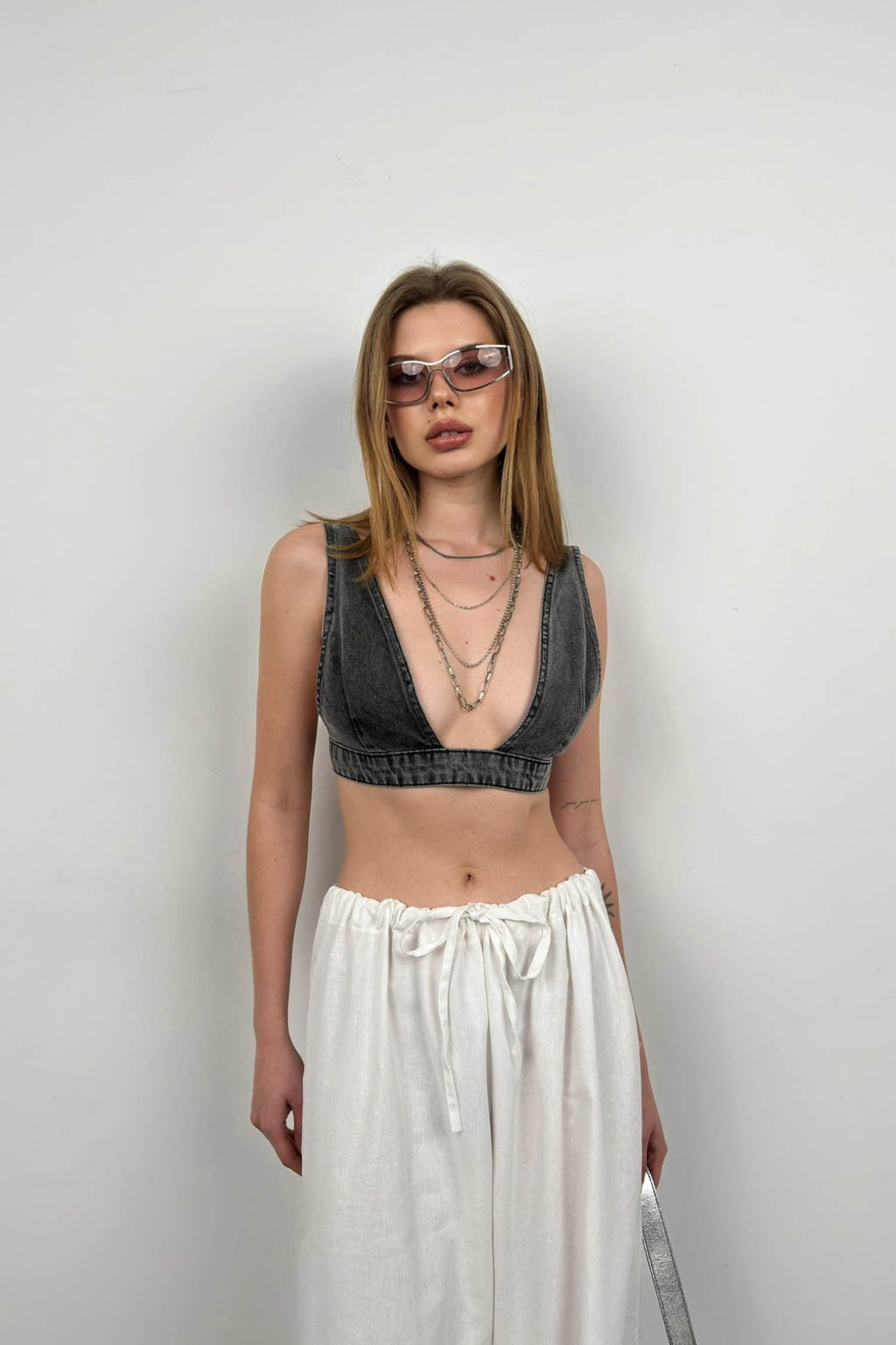 Gray Denim Crop Bra