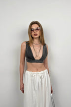 Gray Denim Crop Bra