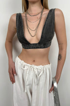 Gray Denim Crop Bra