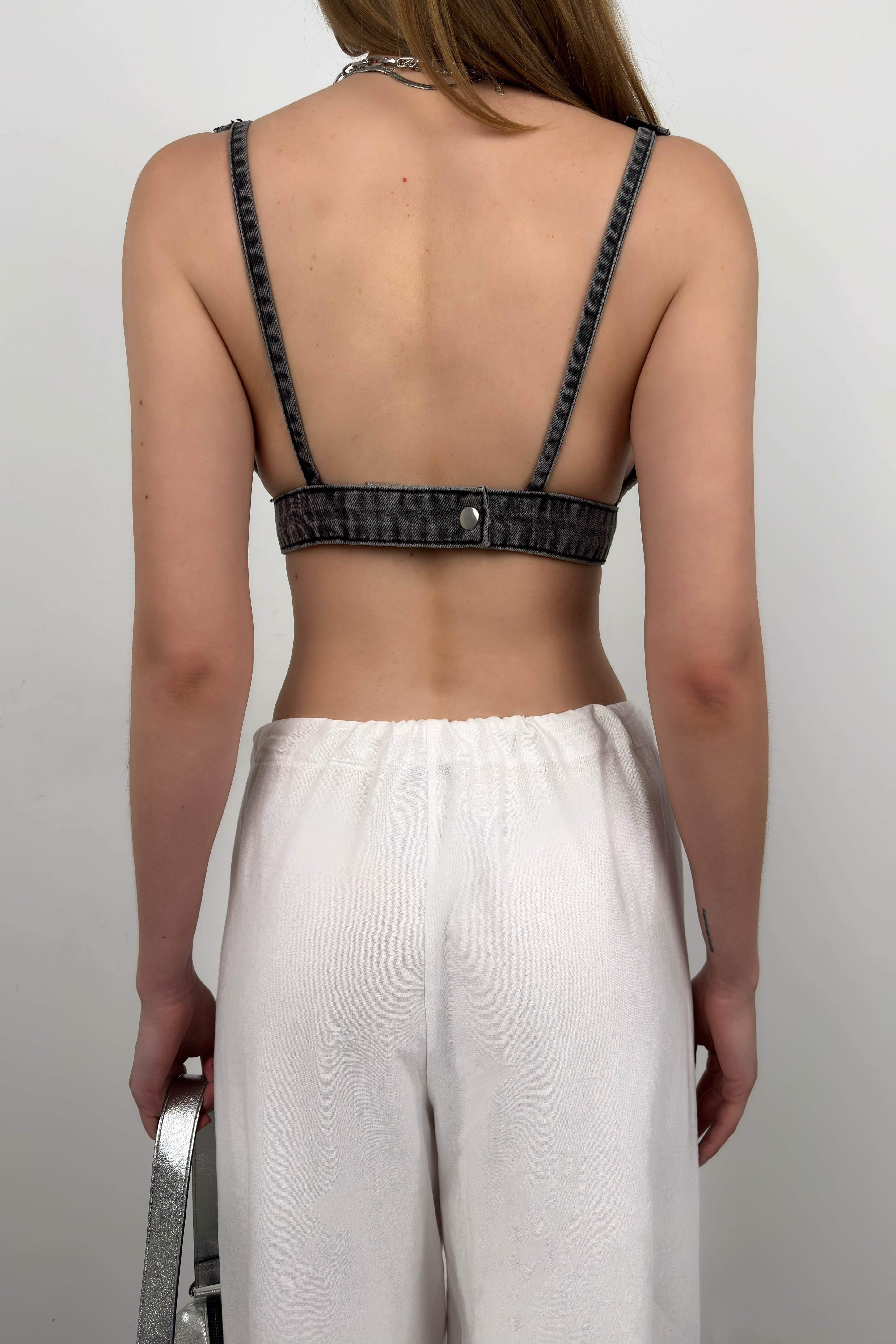 Gray Denim Crop Bra