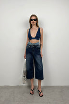Dark Blue Denim Crop Bra