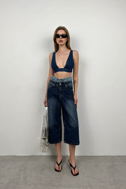 Denim Dark Blue Crop Bra