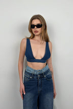 Dark Blue Denim Crop Bra