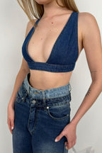 Dark Blue Denim Crop Bra