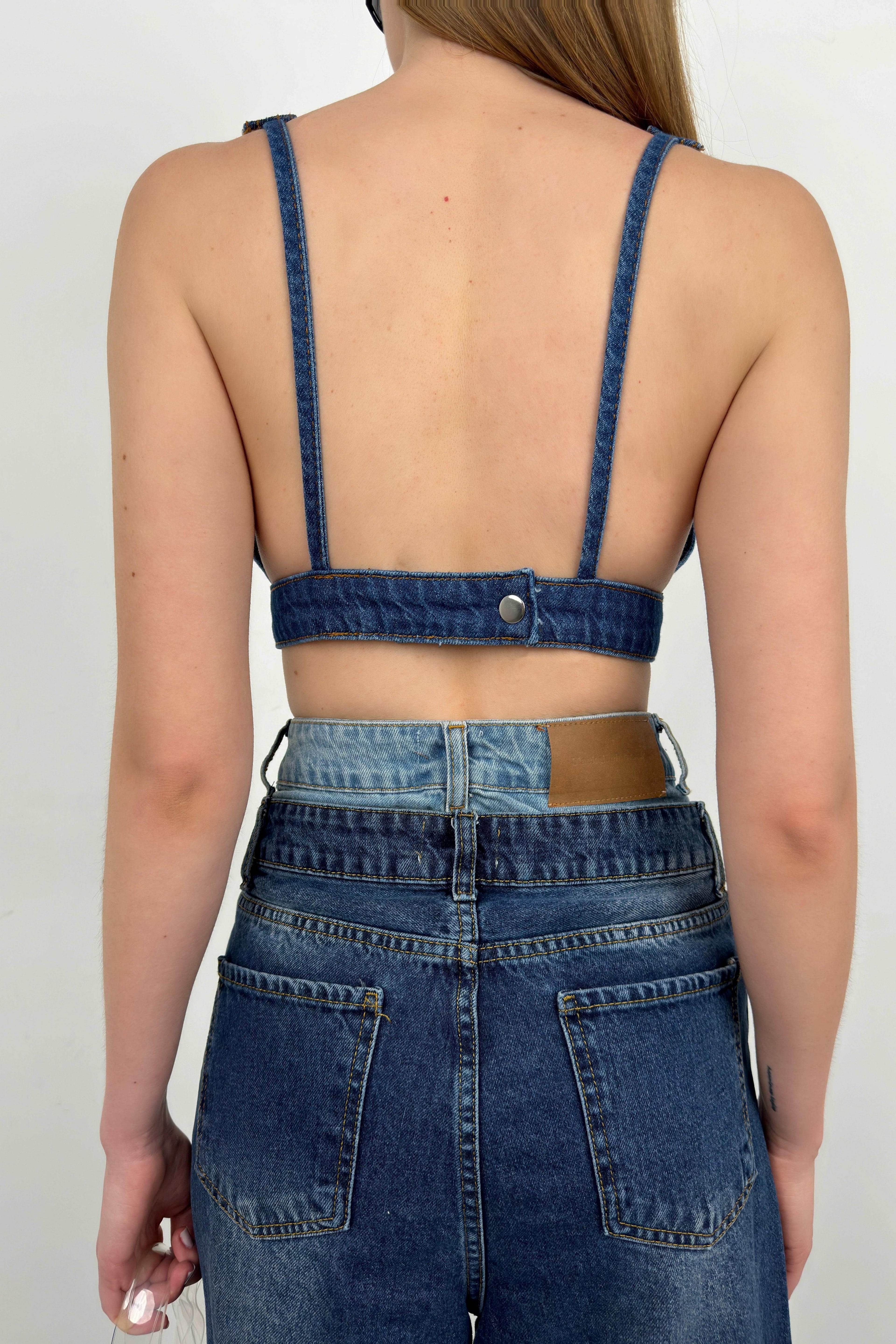 Dark Blue Denim Crop Bra