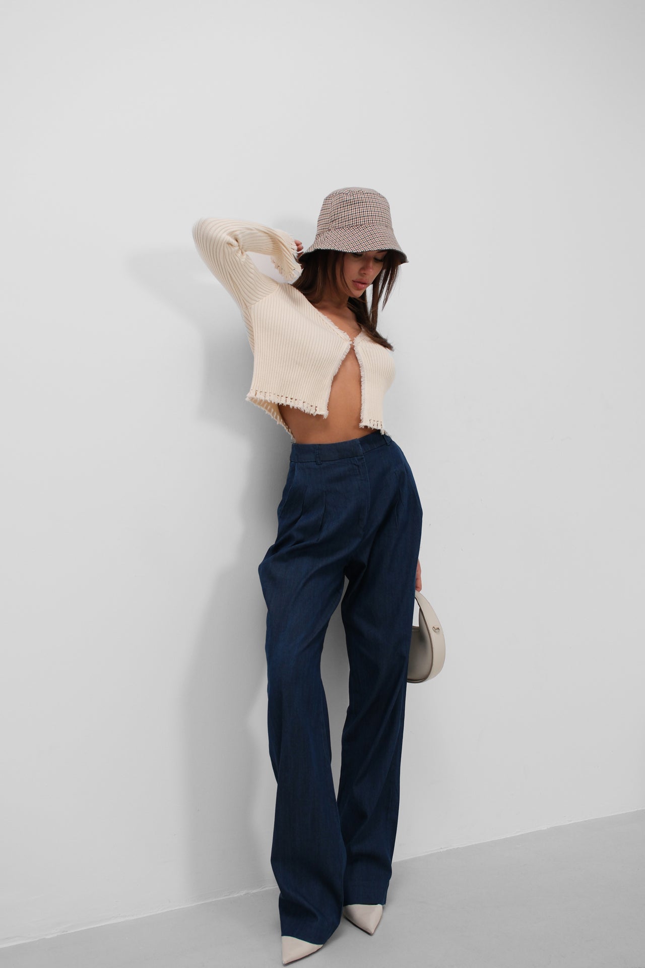 Denim Effect Tencel Navy Pants