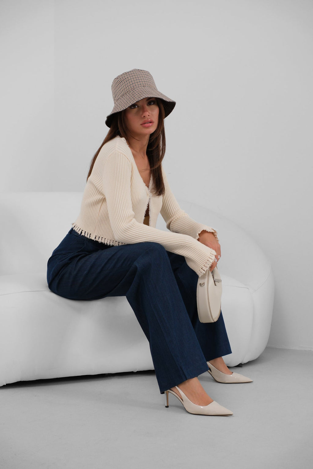 Denim Effect Tencel Navy Pants