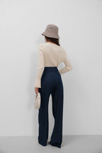 Denim Effect Tencel Navy Pants