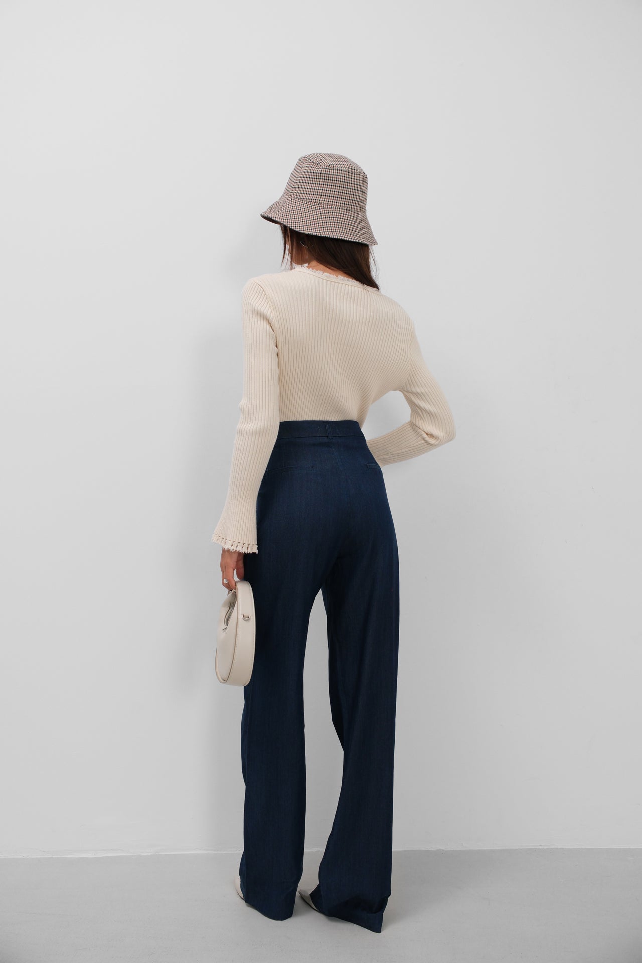 Denim Effect Tencel Navy Pants
