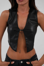 Black Faux Leather Crop Vest