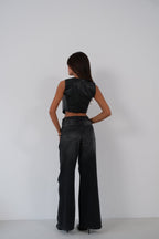 Black Faux Leather Crop Vest