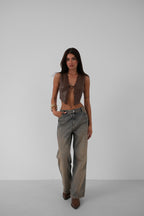 Brown Leather Crop Vest