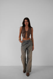 Brown Leather Crop Vest
