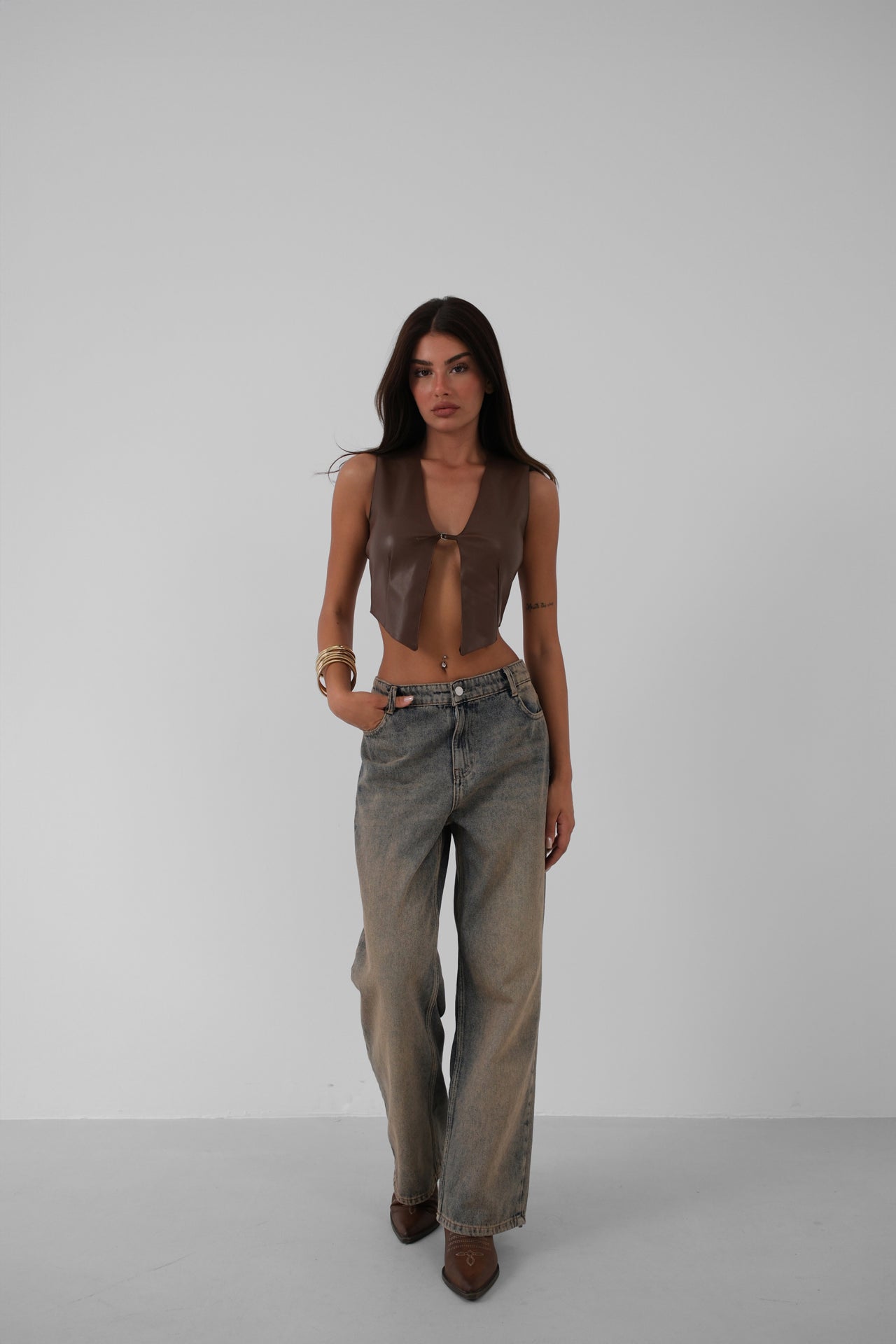 Brown Leather Crop Vest