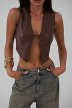 Brown Leather Crop Vest