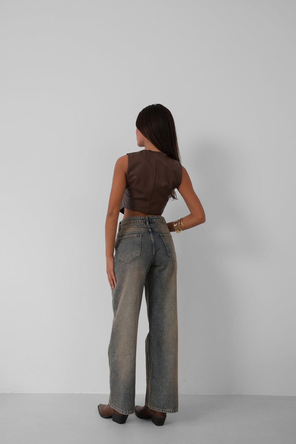 Brown Leather Crop Vest