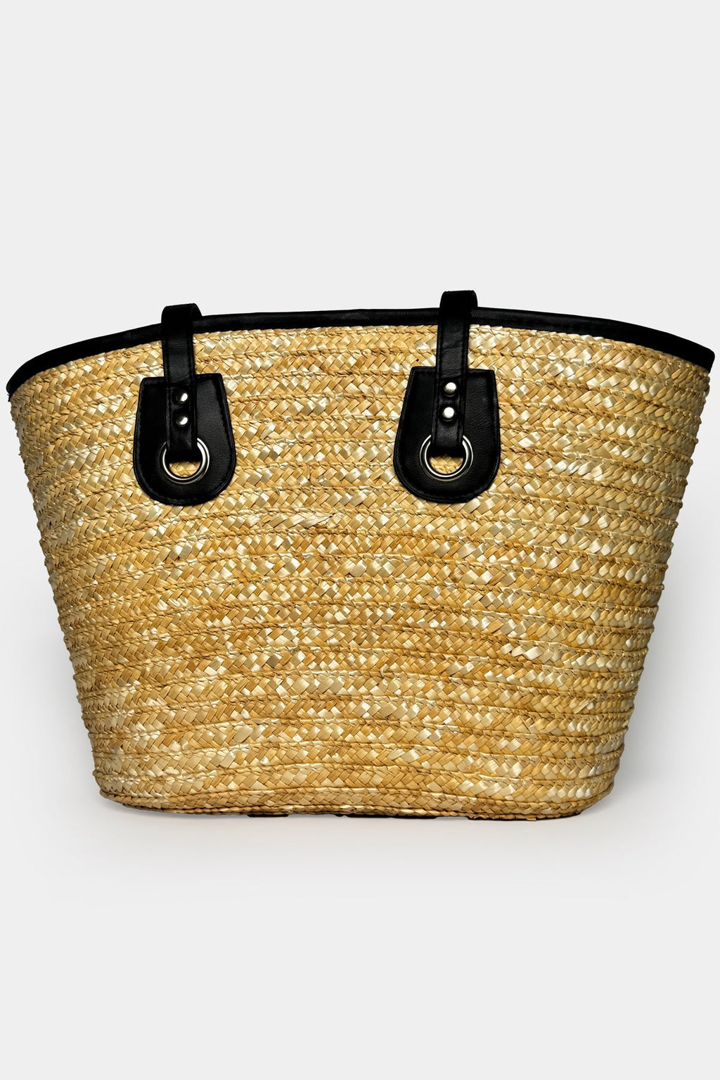 Leather Detail Straw Beige Bag