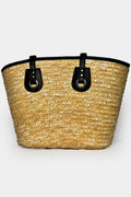 Leather Detail Straw Beige Bag