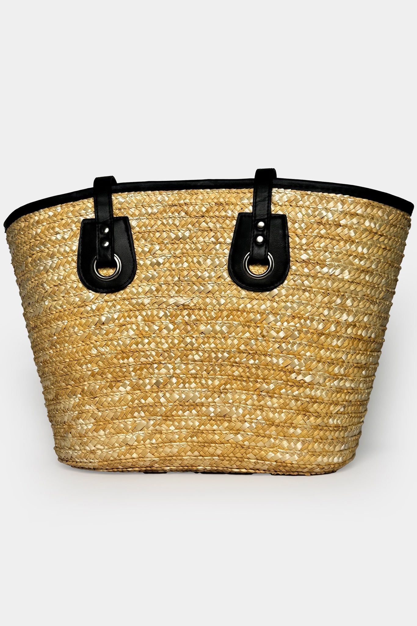 Leather Detail Straw Beige Bag